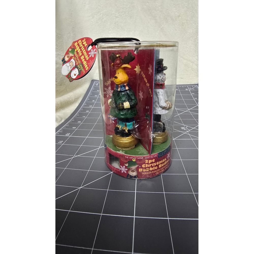 MSC International 3pc Christmas Bobble Bodies Wine Bottle Toppers Santa Reindeer